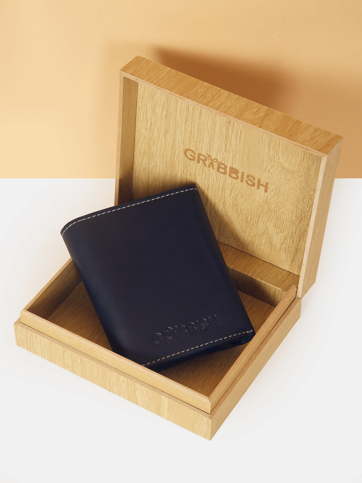 Blue Leather Trifold POP-UP Card Wallet – Unisex, RFID Protected