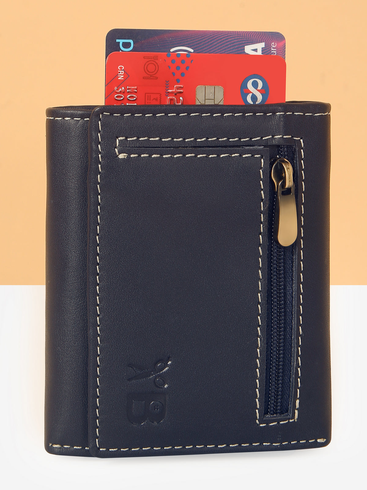 Blue Leather Trifold POP-UP Card Wallet – Unisex, RFID Protected