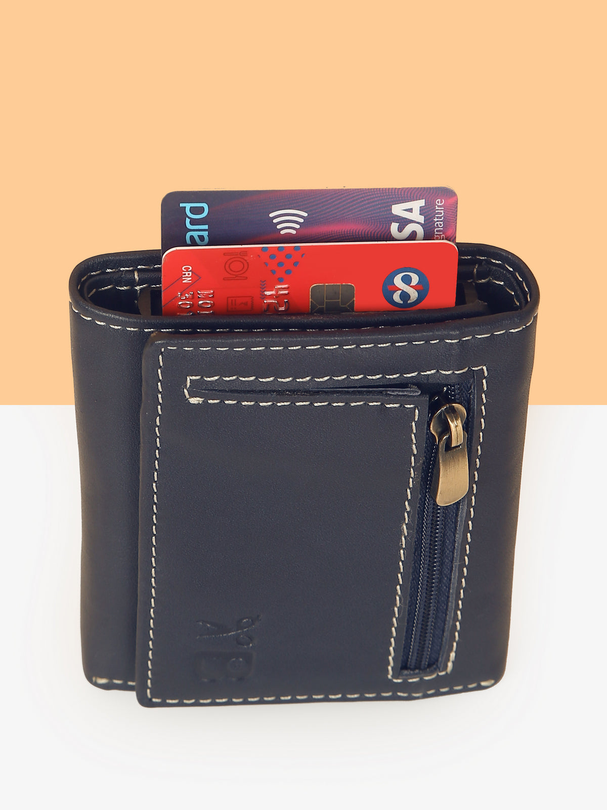 Blue Leather Trifold POP-UP Card Wallet – Unisex, RFID Protected