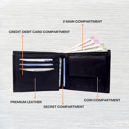 Grabbish Men's Genuine Leather Wallet | 8 Card Slots | Simple & Sleek | Classic Black