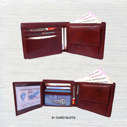 Grabbish Men's Genuine Leather Wallet | 8 Card Slots | Simple & Sleek | Stylish Brown