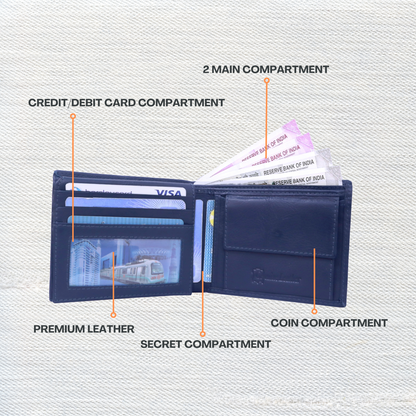 Grabbish Men's Leather Wallet | Modern Design | 6 Card Slots | 2 Slots for Photo / ID | Premium Leather Wallet | Blue Color