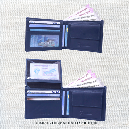 Grabbish Men's Leather Wallet | Modern Design | 6 Card Slots | 2 Slots for Photo / ID | Premium Leather Wallet | Blue Color