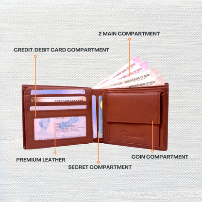 Grabbish Men's Leather Wallet | Modern Design | 6 Card Slots | 2 Slots for Photo / ID | Premium Leather Wallet | Brown Color