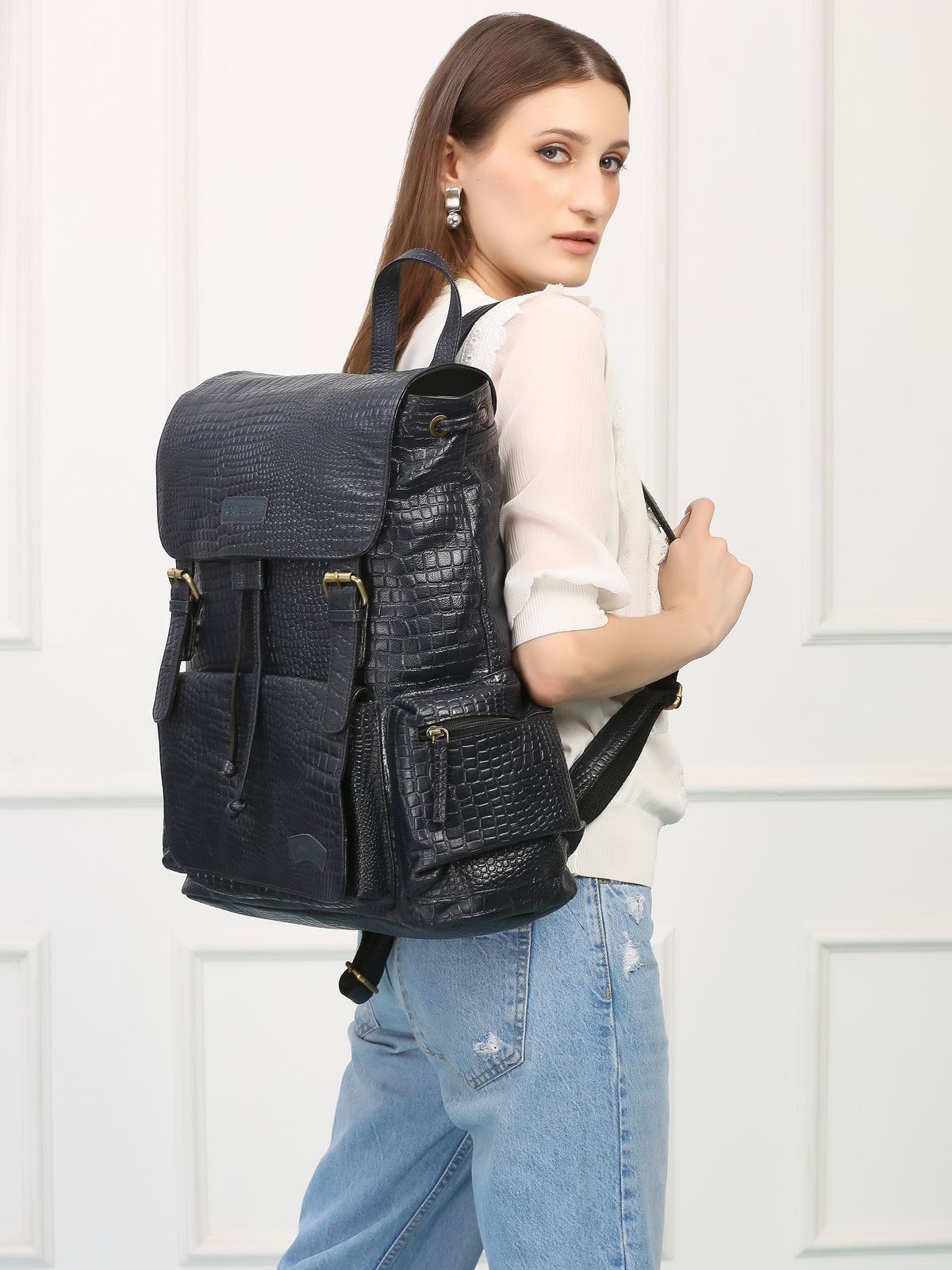 Blue Leather Backpack - Rahul Makin's Signature Monogram Edition | Stylish, Travel Ready, and Accessible