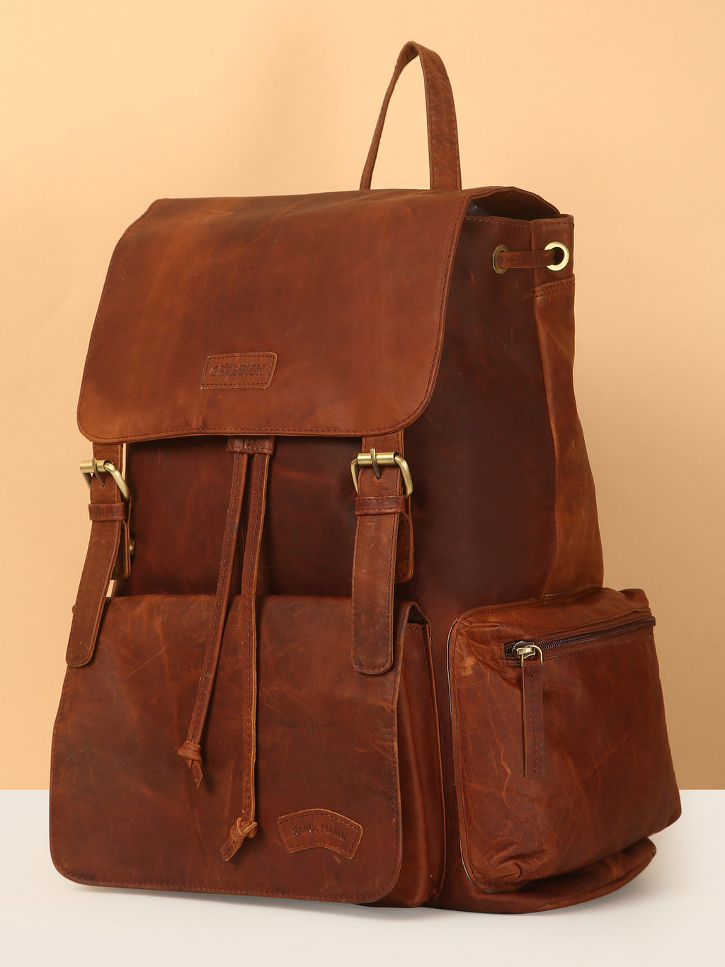 Brown Leather Backpack - Rahul Makin's Signature Monogram | Stylish, Travel Ready, and Accessible