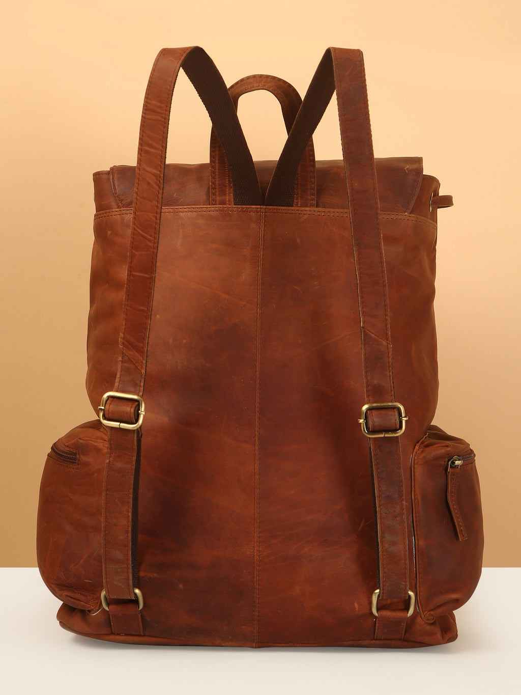 Brown Leather Backpack - Rahul Makin's Signature Monogram | Stylish, Travel Ready, and Accessible