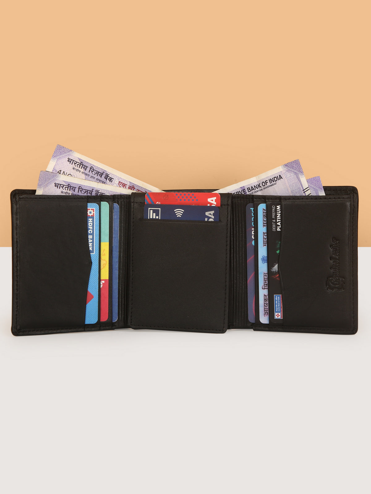 Black Trifold Leather Mens Wallet