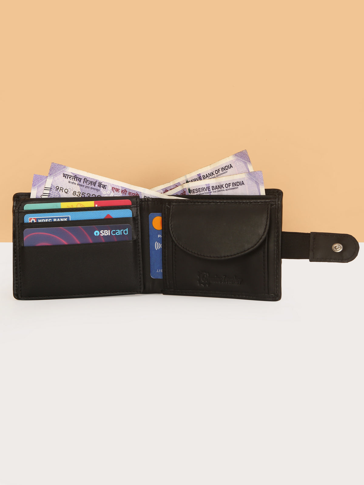 Black Bifold Leather Mens Wallet