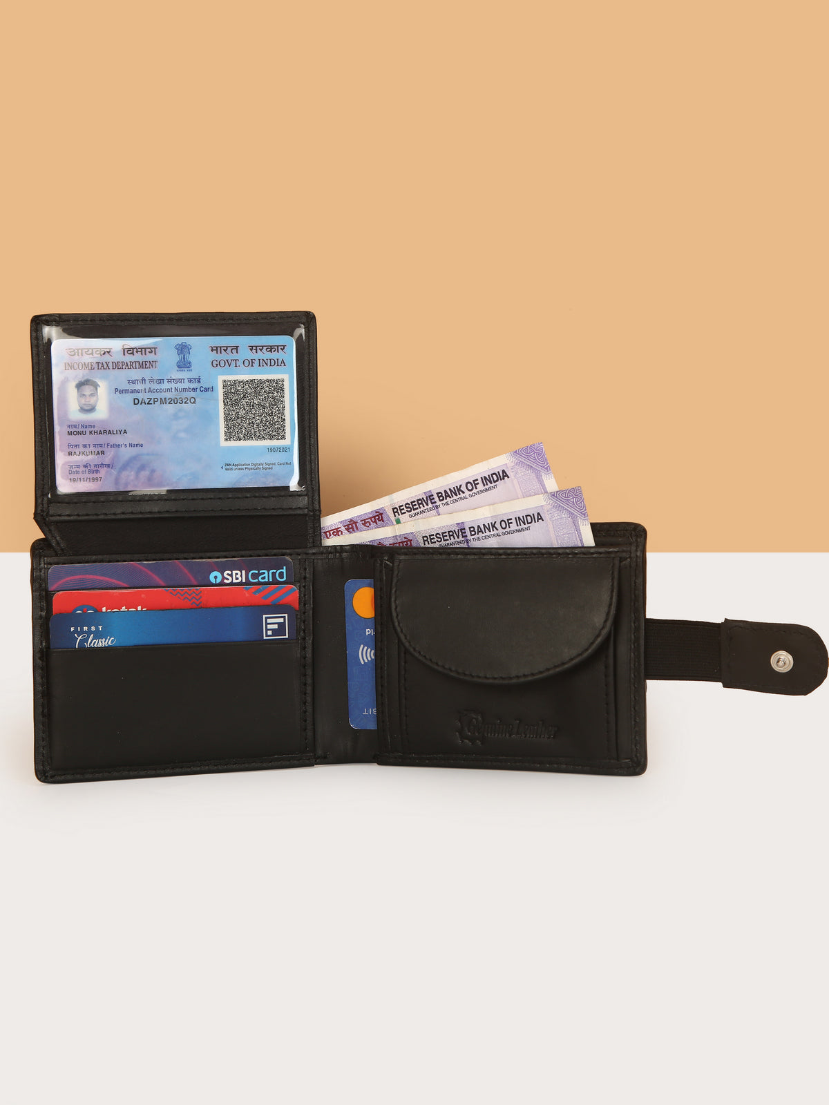 Black Bifold Leather Mens Wallet