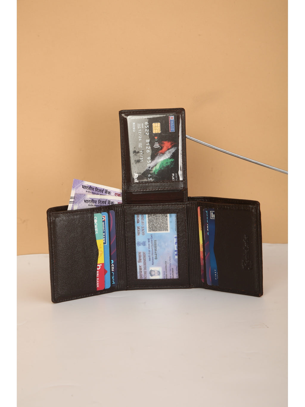 Chocolate Brown Trifold Leather Mens Wallet