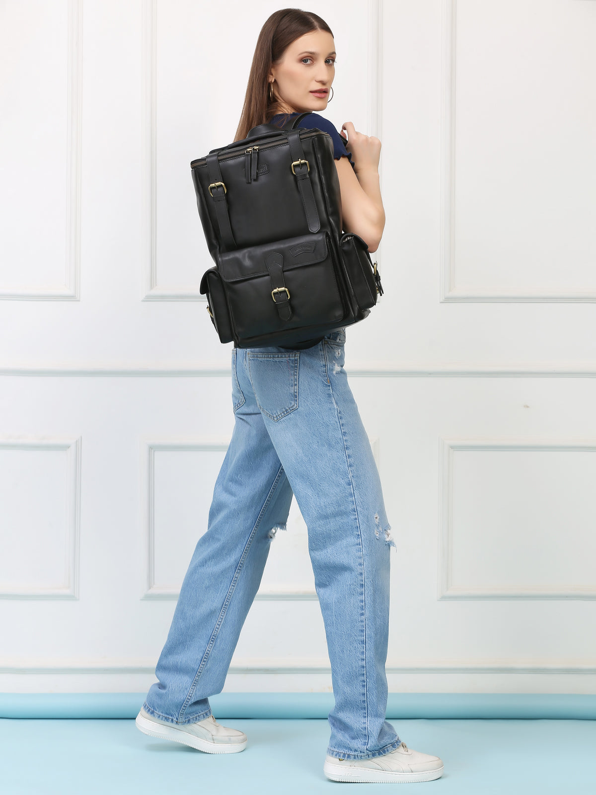 Signature Black Leather Backpack – Rahul Makin's Signature Monogram Edition | Iconic Design, Maximum Utility