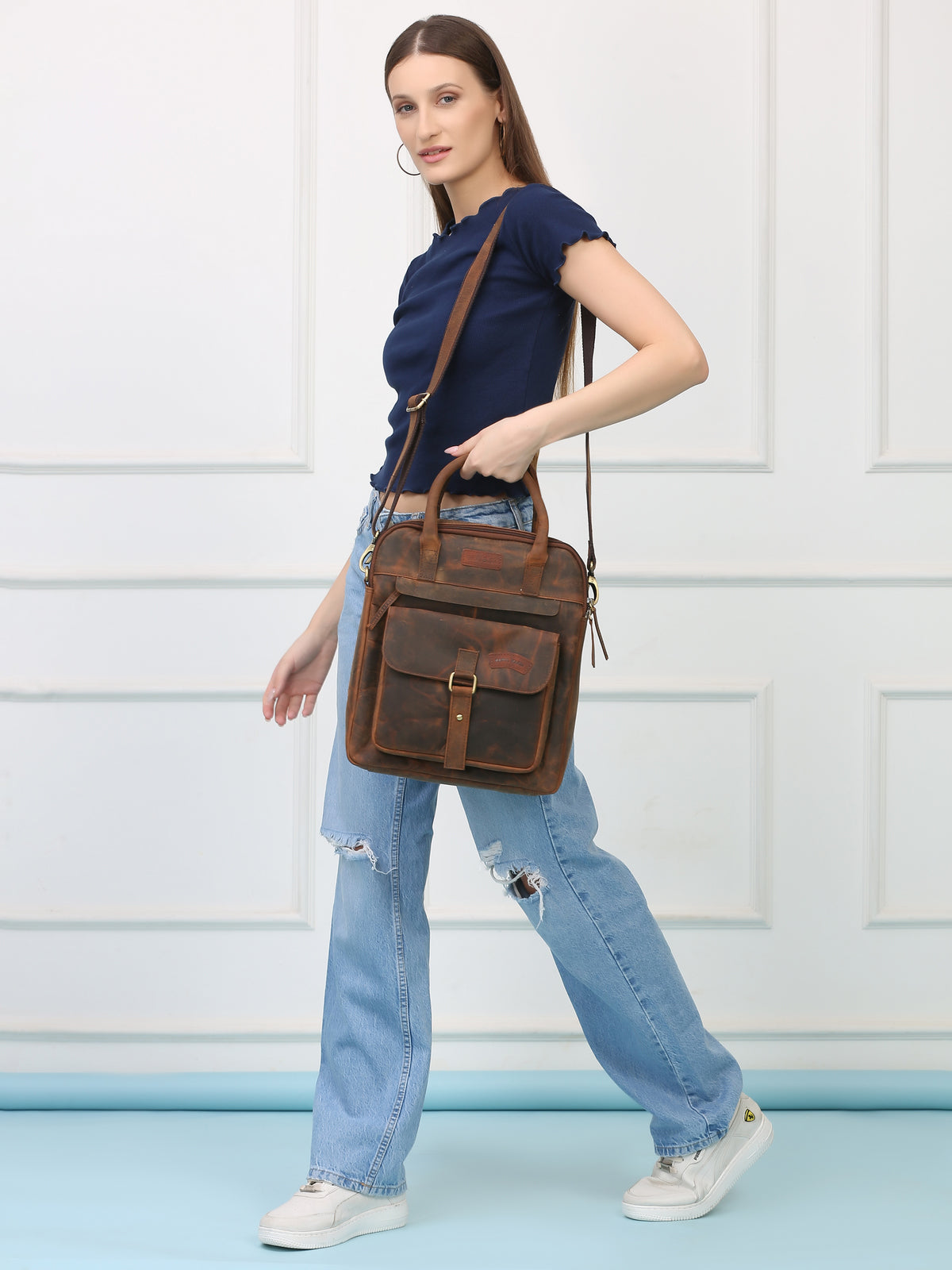 Brown Leather Crossbody Bag – Rahul Makin's Signature Monogram Edition | Effortless Style, Everyday Function