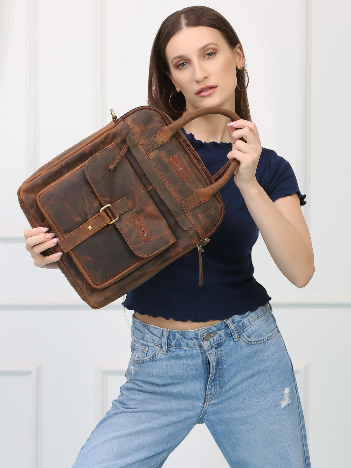 Brown Leather Crossbody Bag – Rahul Makin's Signature Monogram Edition | Effortless Style, Everyday Function