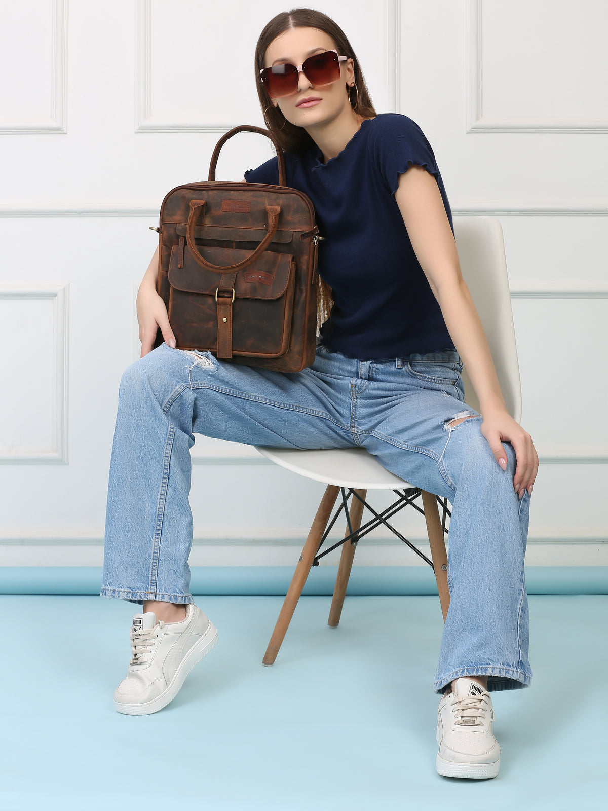 Brown Leather Crossbody Bag – Rahul Makin's Signature Monogram Edition | Effortless Style, Everyday Function