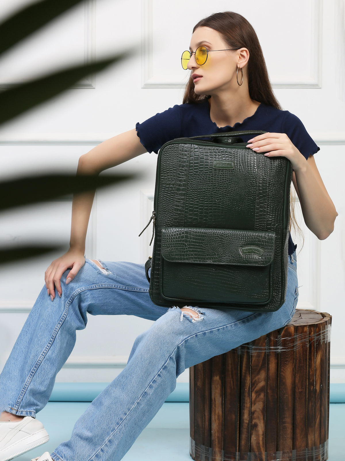 Croco Green Leather Backpack – Rahul Makin's Signature Monogram Edition | Stylish, Compact & Everyday Ready