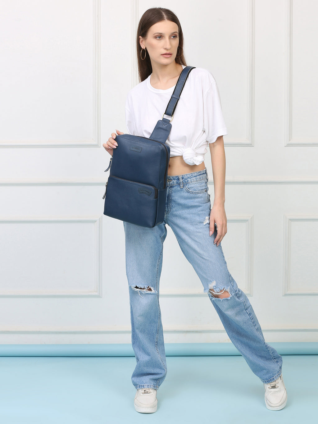 Azure Crossbody Leather Chest Bag  – Rahul Makin's Signature Monogram Edition