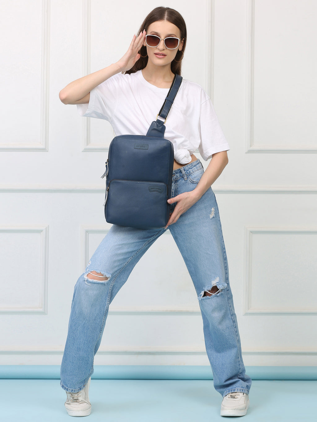 Azure Crossbody Leather Chest Bag  – Rahul Makin's Signature Monogram Edition