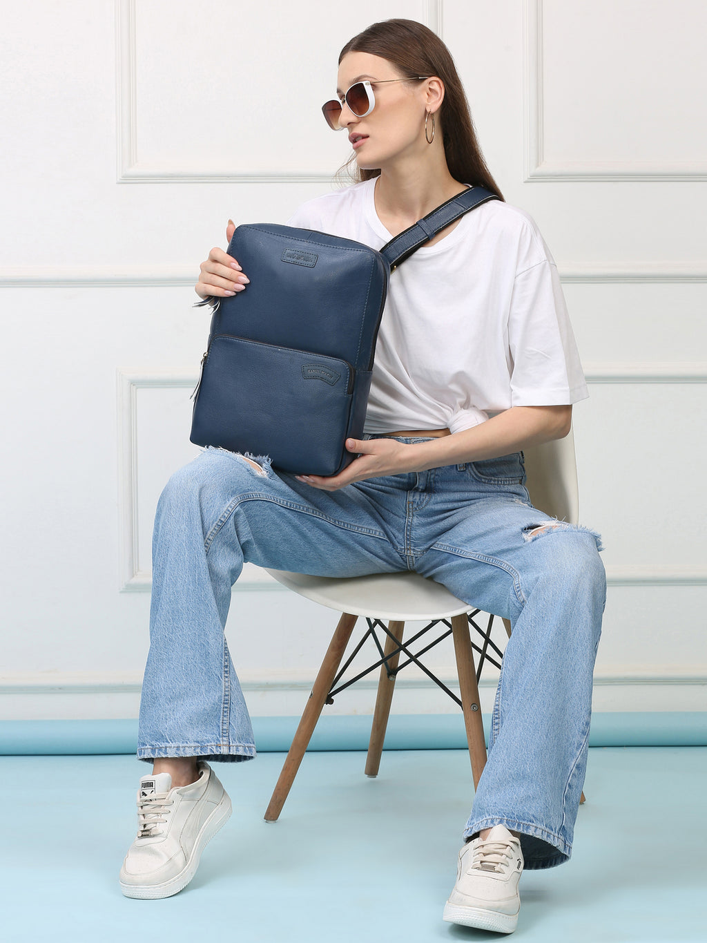 Azure Crossbody Leather Chest Bag  – Rahul Makin's Signature Monogram Edition