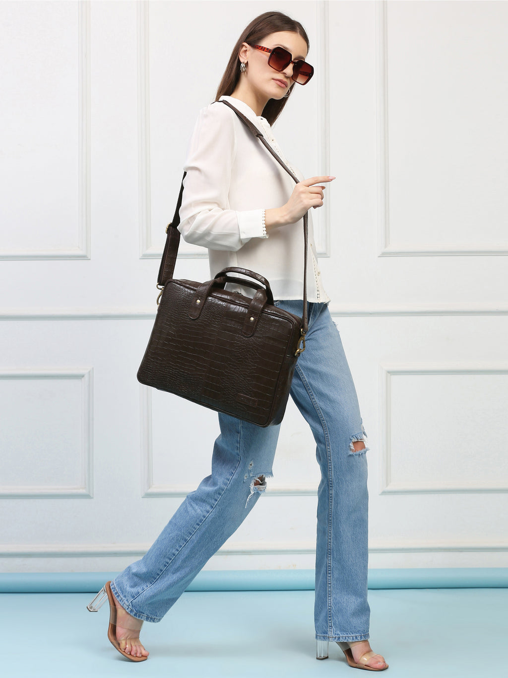 Compact Brown Leather Laptop Bag – Sleek, Stylish & Professional