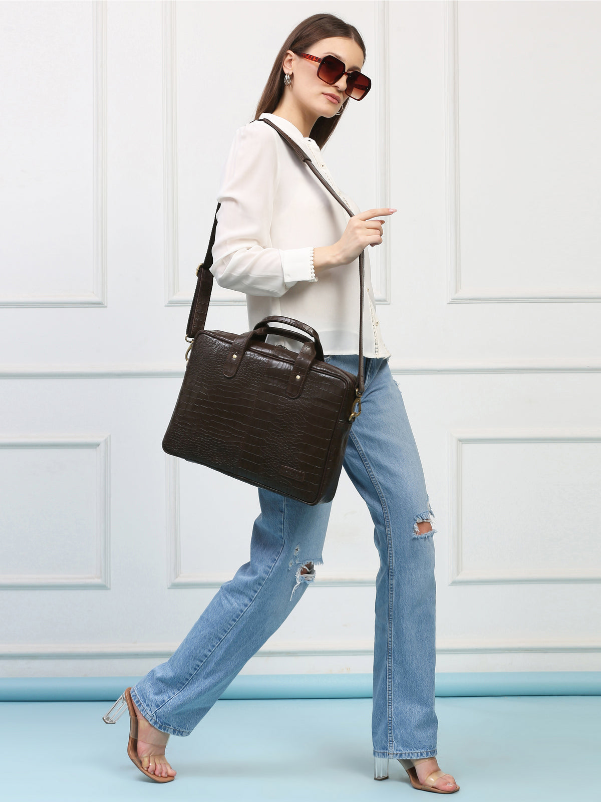 Compact Brown Leather Laptop Bag – Sleek, Stylish & Professional