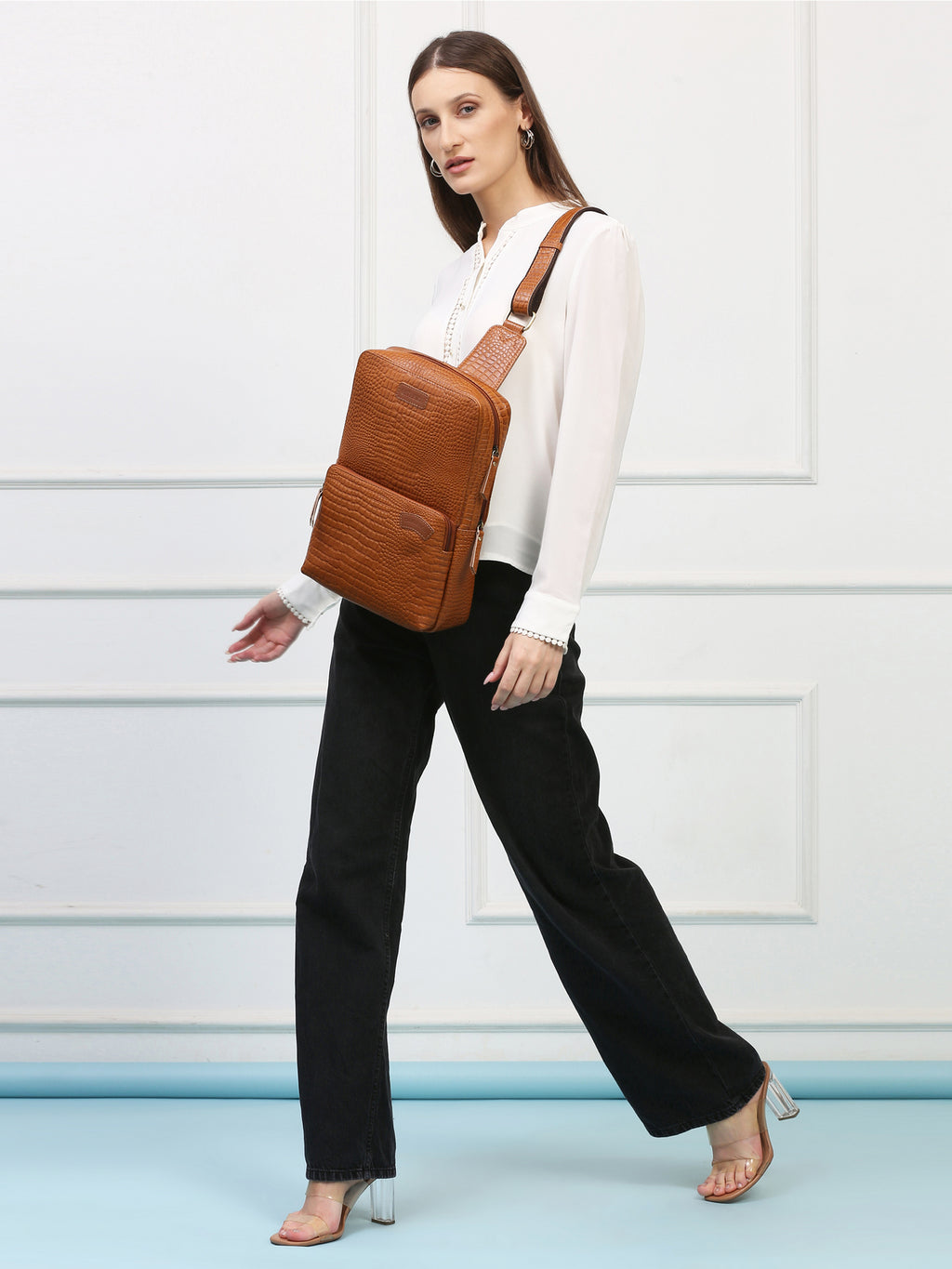 Tan Croco Luxe Chest Bag – Rahul Makin's Signature Monogram Edition