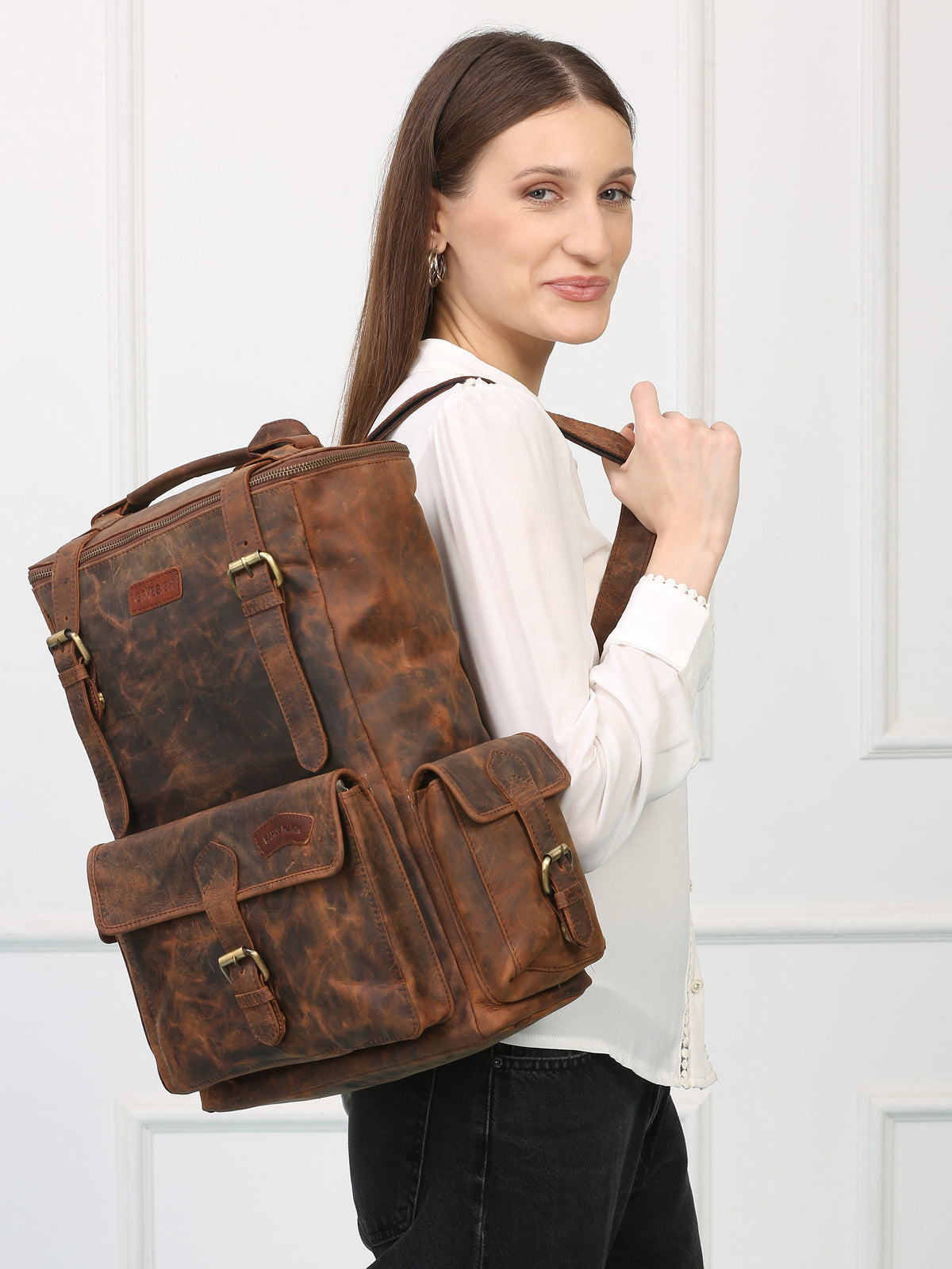 Signature Brown Leather Backpack – Rahul Makin's Signature Monogram Edition | Iconic Design, Maximum Utility