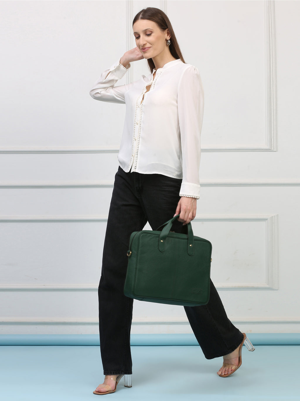 Compact Green Leather Laptop Bag – Sleek, Stylish & Professional