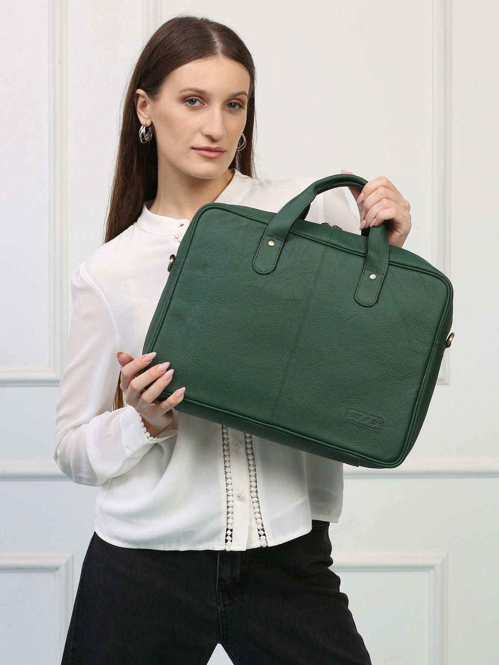 Compact Green Leather Laptop Bag – Sleek, Stylish & Professional