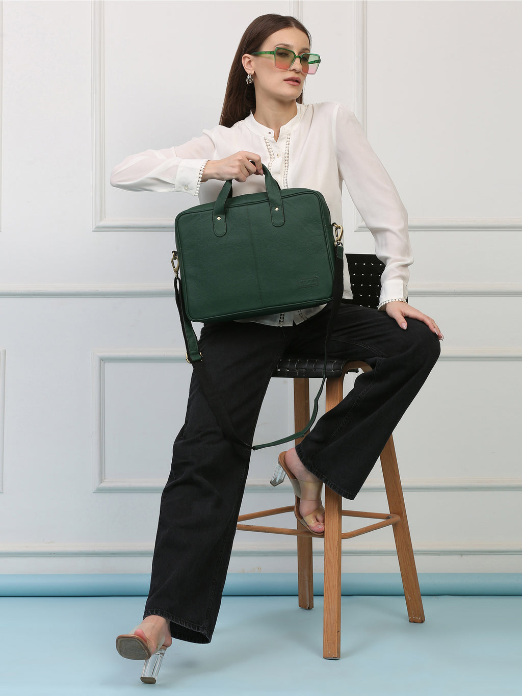 Compact Green Leather Laptop Bag – Sleek, Stylish & Professional