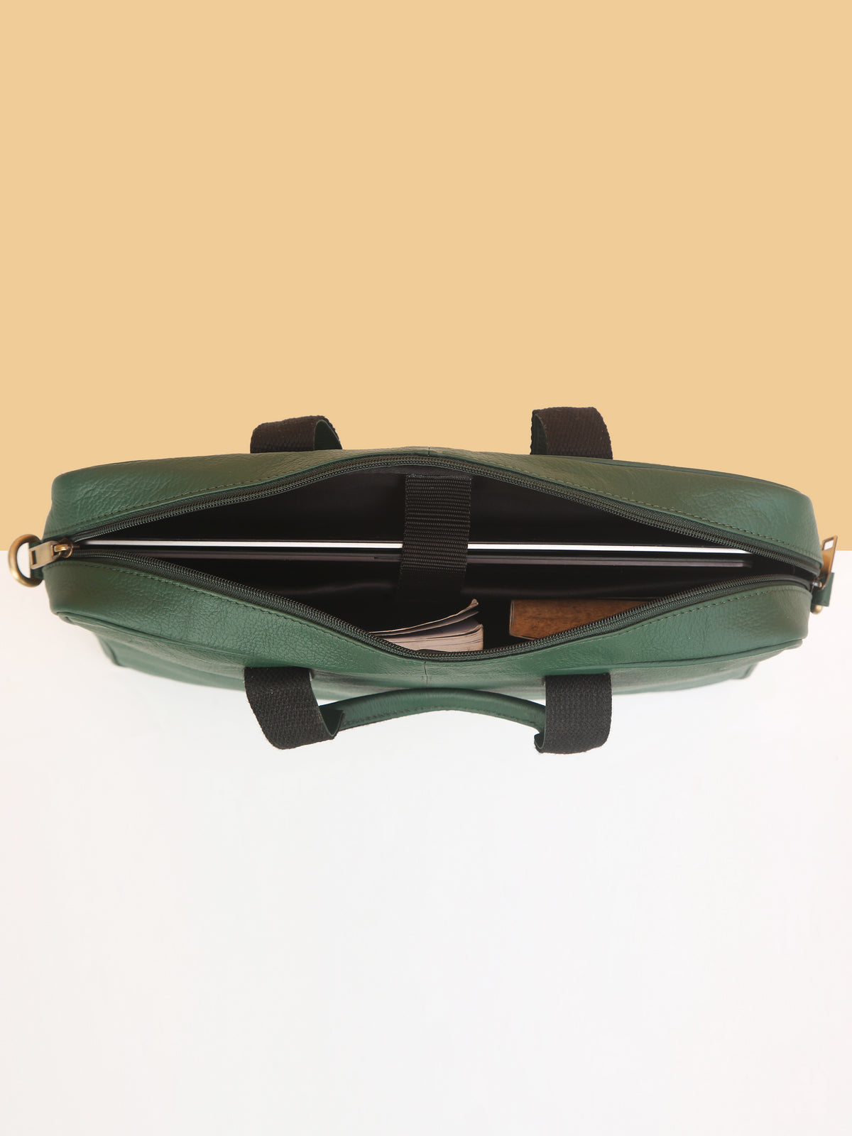 Compact Green Leather Laptop Bag – Sleek, Stylish & Professional