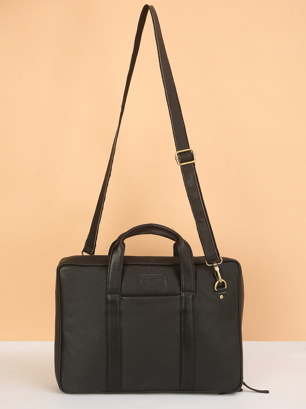 Black Leather Travel Laptop Briefcase – Full-Zip, Spacious