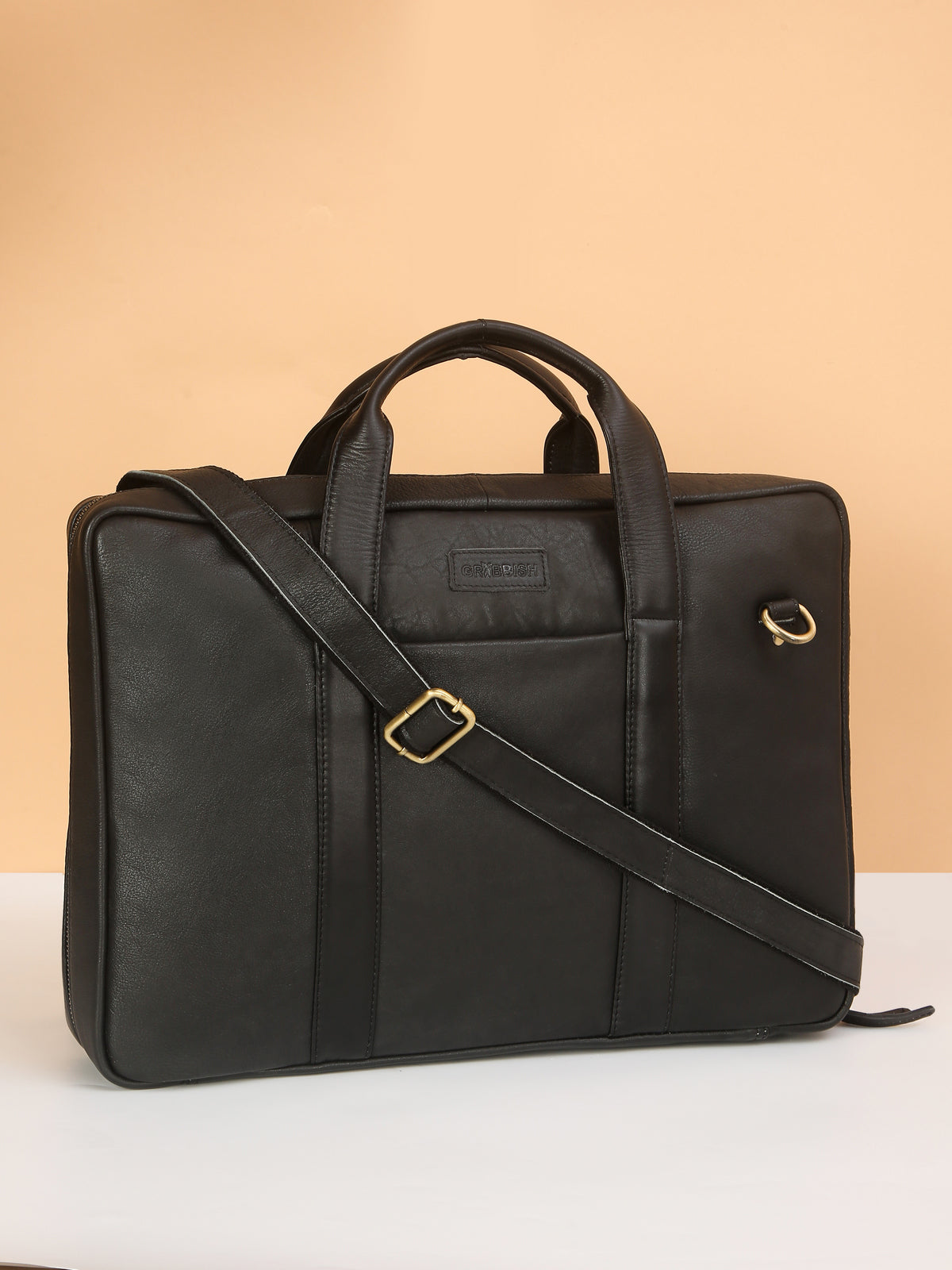 Black Leather Travel Laptop Briefcase – Full-Zip, Spacious