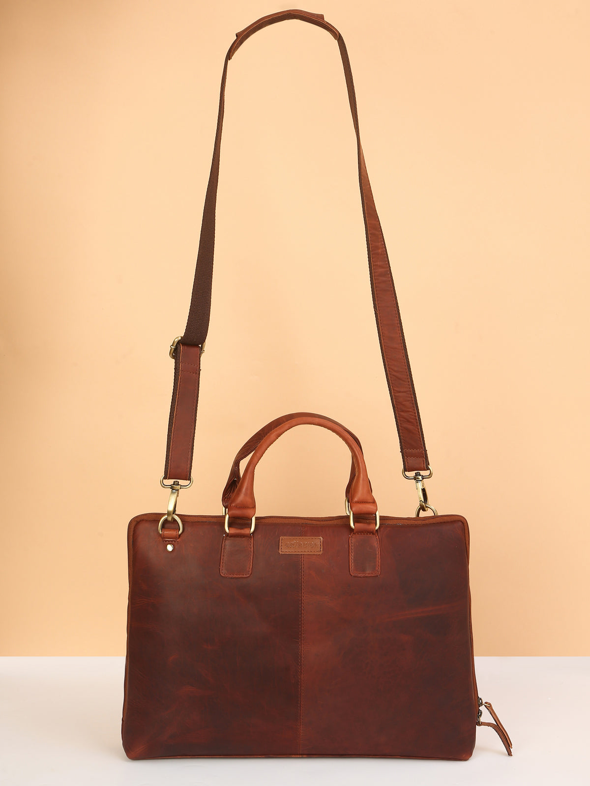 Brown Leather Crossbody Laptop Bag – Stylish, Hands-Free Professional Carry