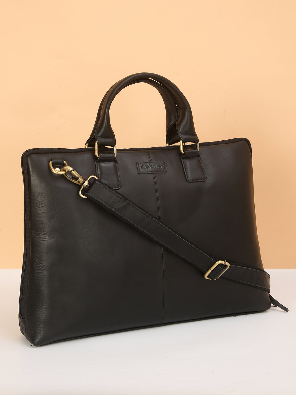 Black Leather Crossbody Laptop Bag – Sleek, Stylish & Functional