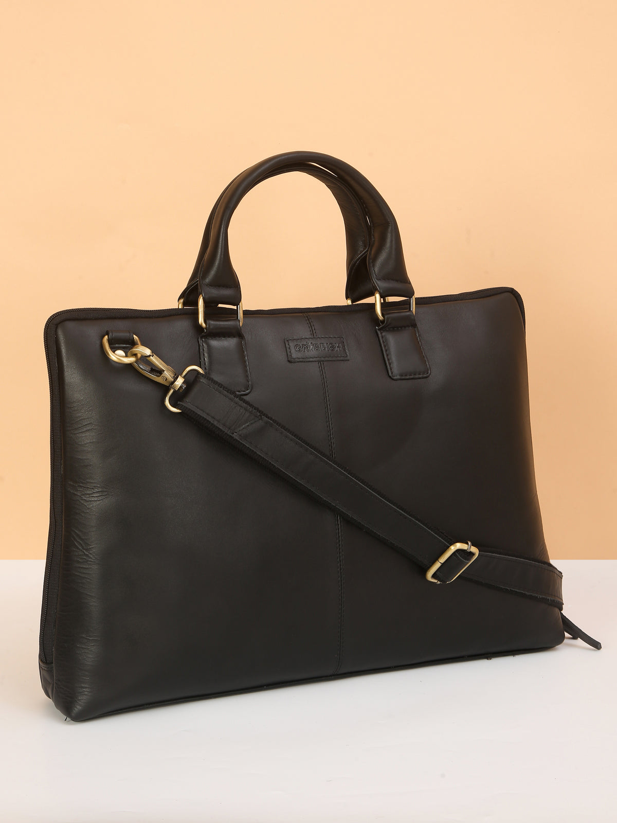 Black Leather Crossbody Laptop Bag – Sleek, Stylish & Functional