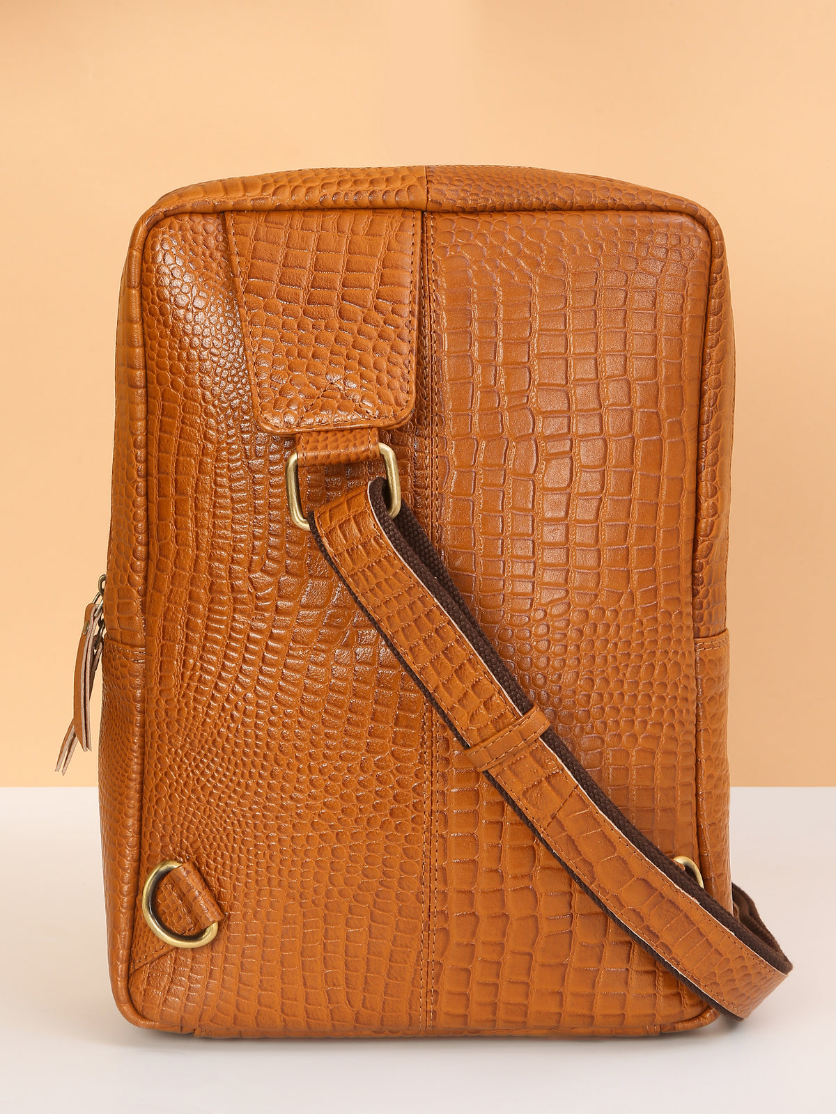 Tan Croco Luxe Chest Bag – Rahul Makin's Signature Monogram Edition