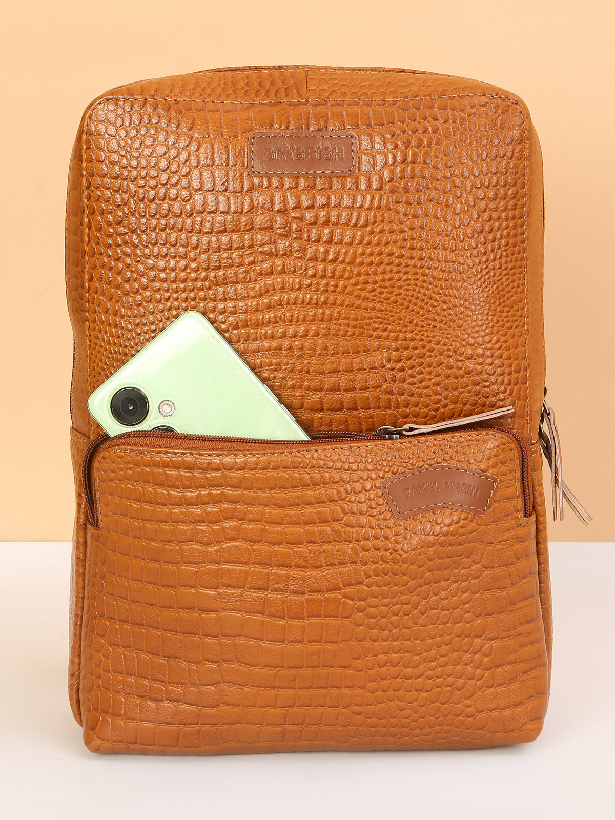 Tan Croco Luxe Chest Bag – Rahul Makin's Signature Monogram Edition