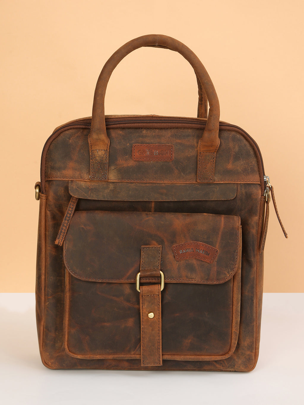 Brown Leather Crossbody Bag – Rahul Makin's Signature Monogram Edition | Effortless Style, Everyday Function