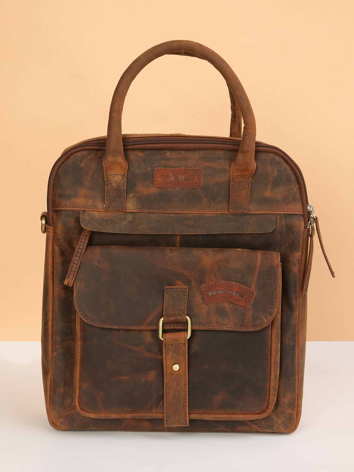 Brown Leather Crossbody Bag – Rahul Makin's Signature Monogram Edition | Effortless Style, Everyday Function