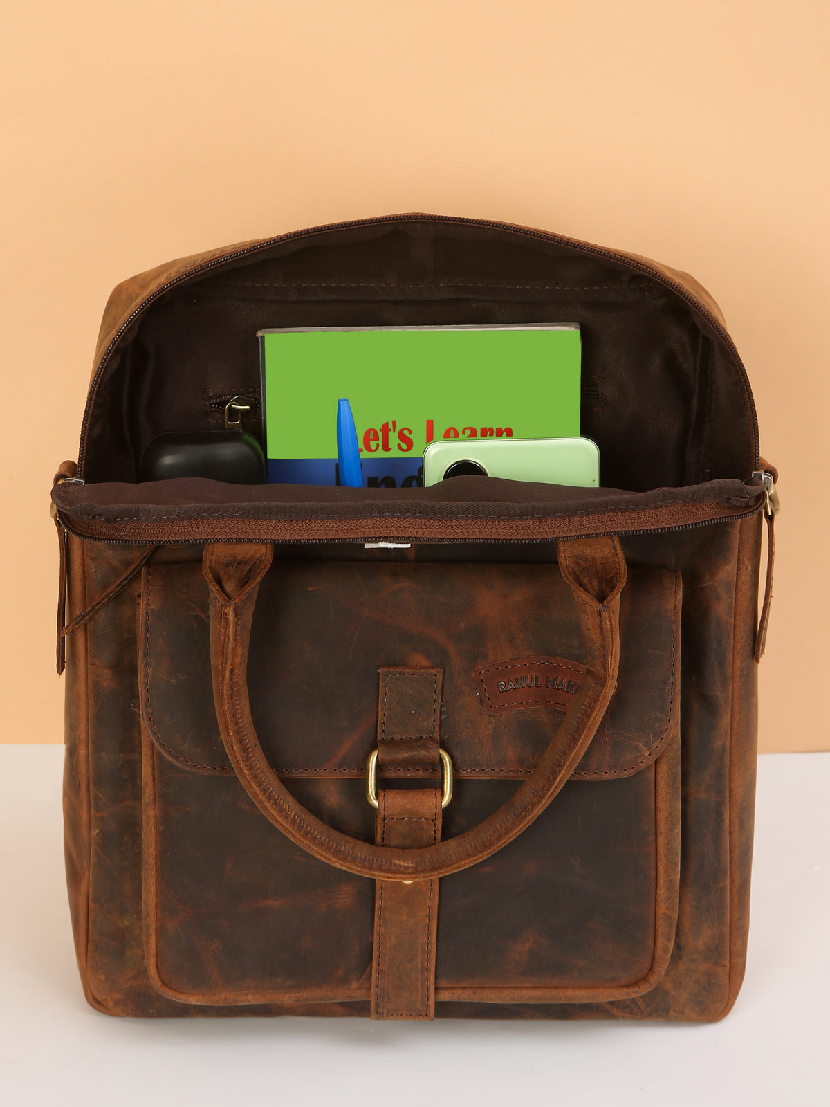 Brown Leather Crossbody Bag – Rahul Makin's Signature Monogram Edition | Effortless Style, Everyday Function