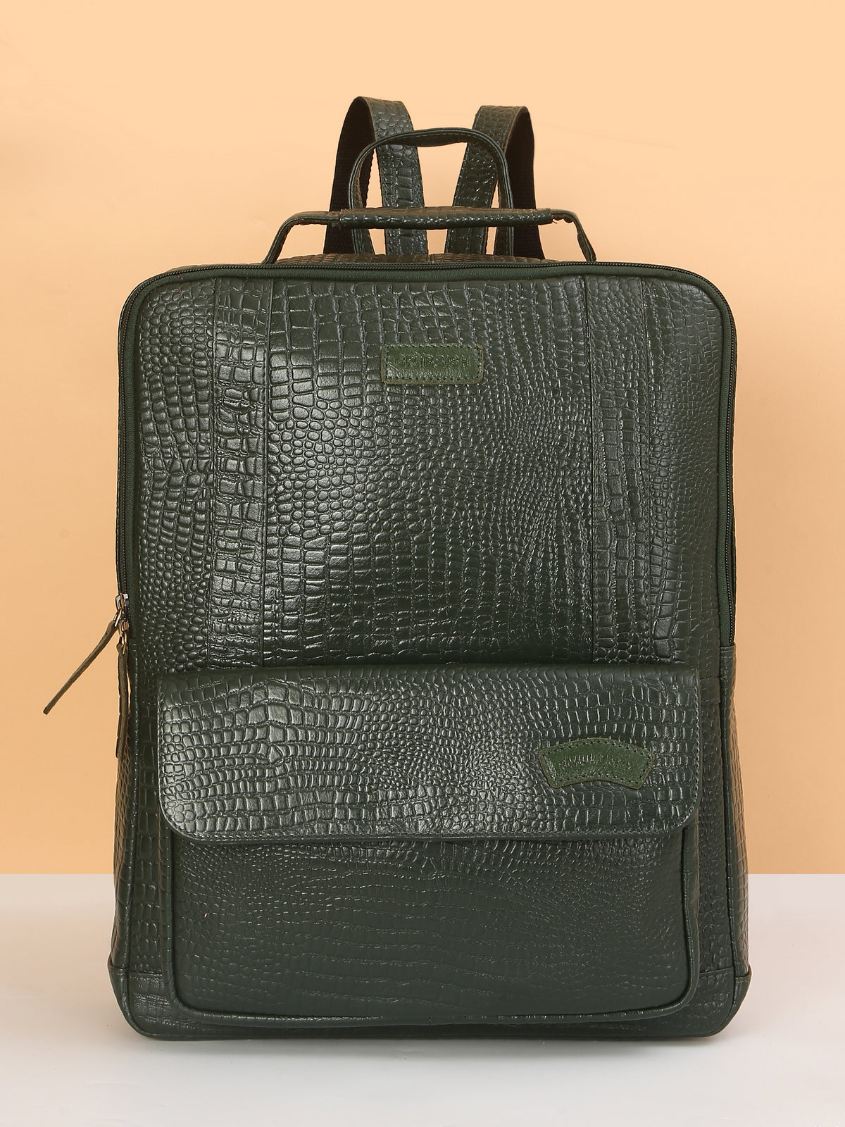Croco Green Leather Backpack – Rahul Makin's Signature Monogram Edition | Stylish, Compact & Everyday Ready