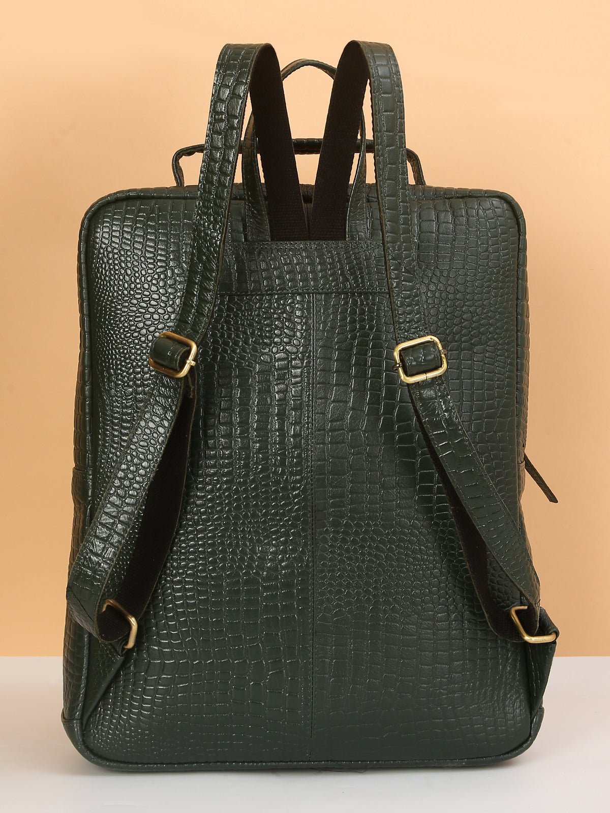 Croco Green Leather Backpack – Rahul Makin's Signature Monogram Edition | Stylish, Compact & Everyday Ready