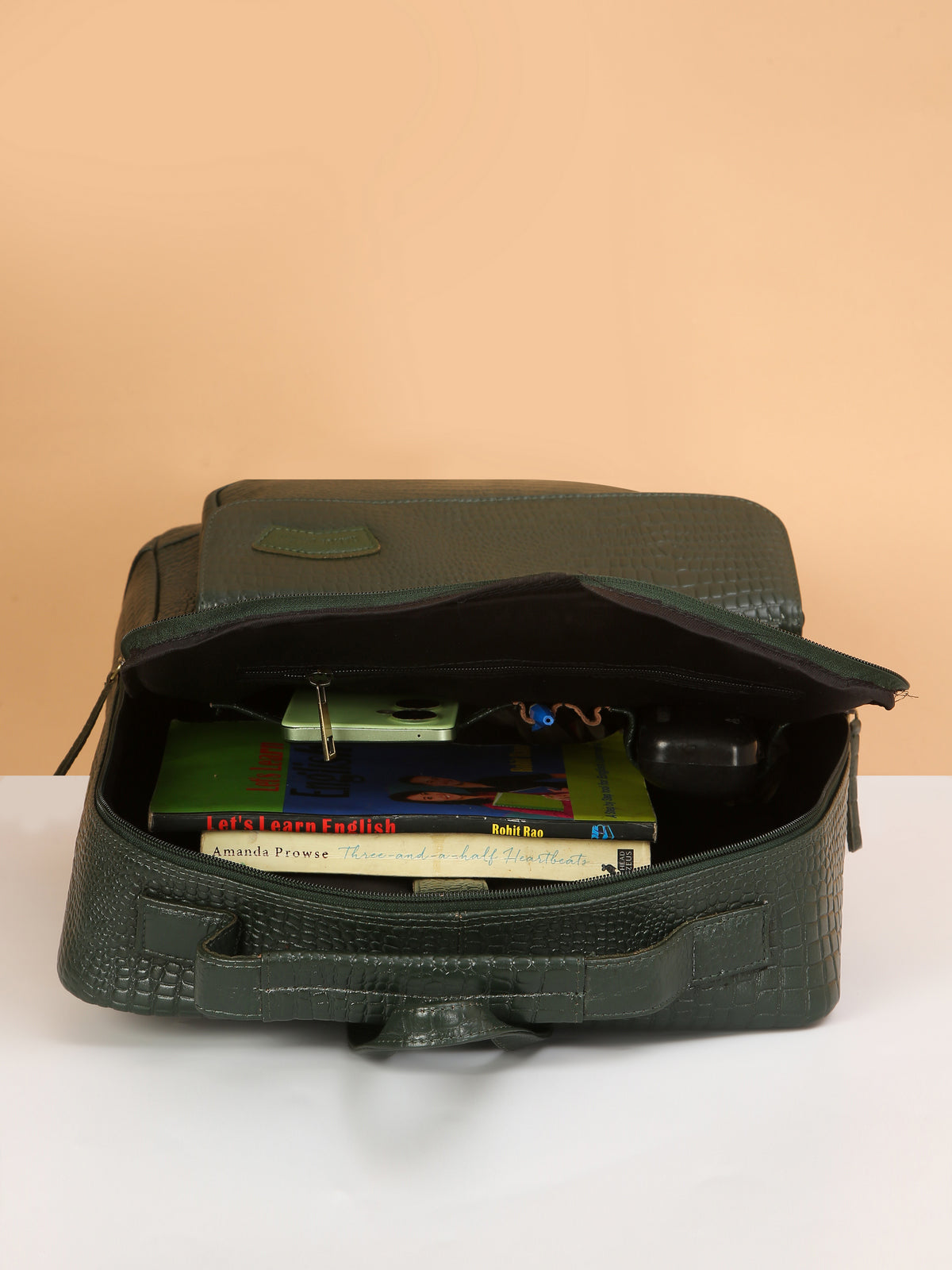 Croco Green Leather Backpack – Rahul Makin's Signature Monogram Edition | Stylish, Compact & Everyday Ready