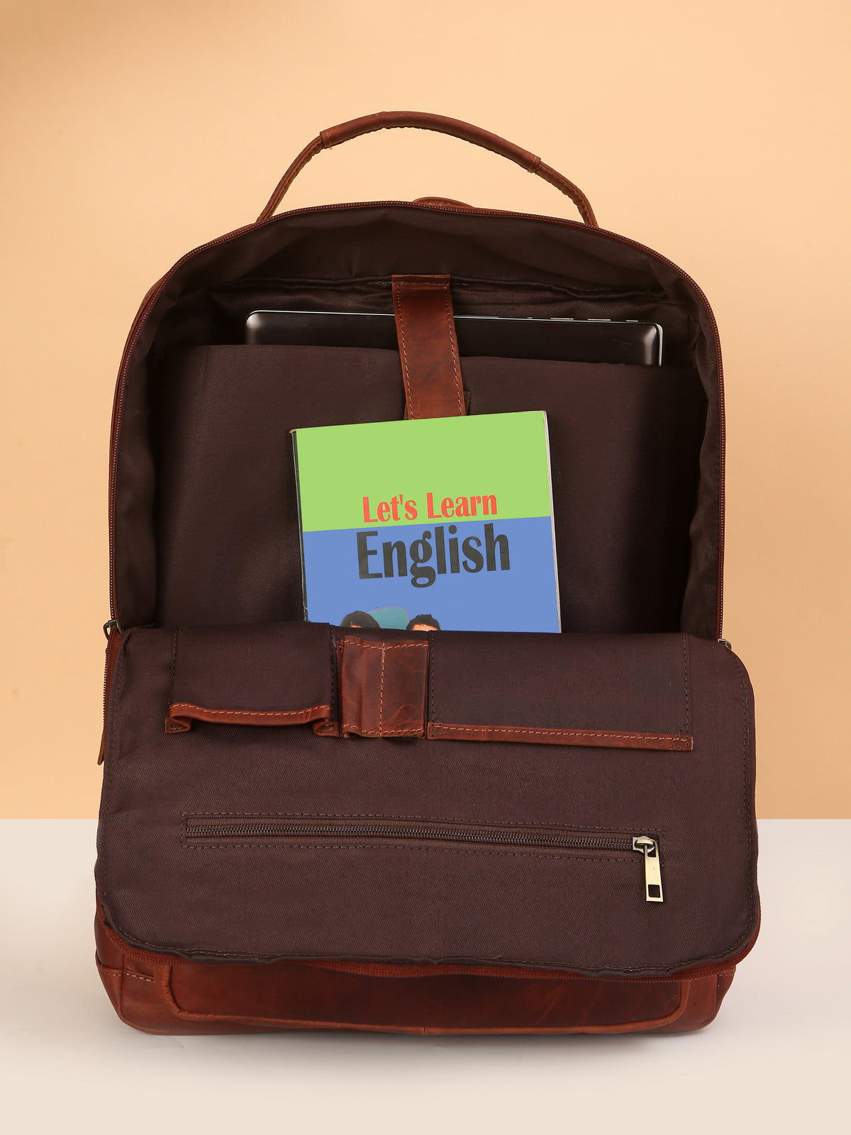 Brown Leather Backpack – Rahul Makin's Signature Monogram Edition | Stylish, Compact & Everyday Ready