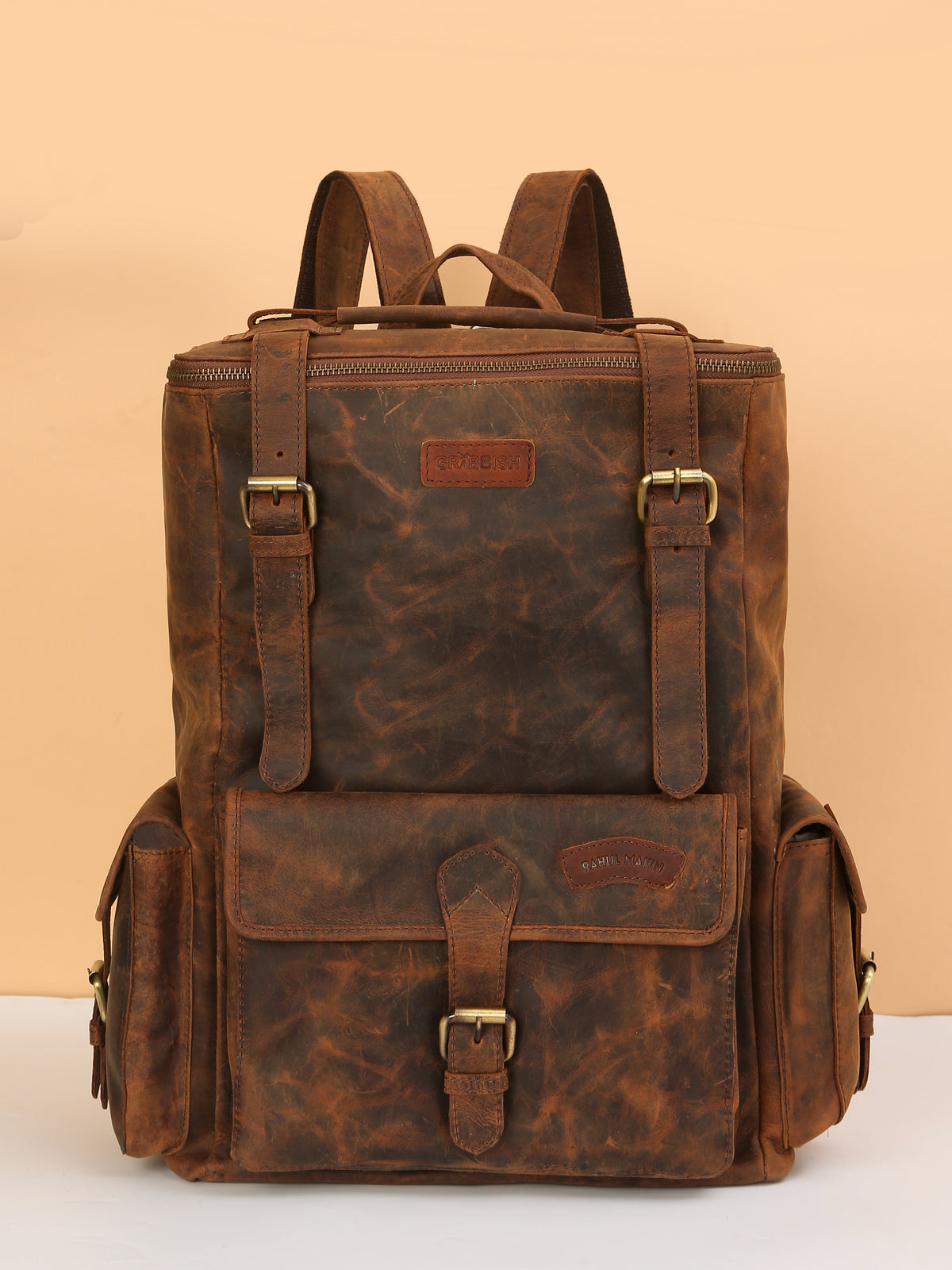 Signature Brown Leather Backpack – Rahul Makin's Signature Monogram Edition | Iconic Design, Maximum Utility