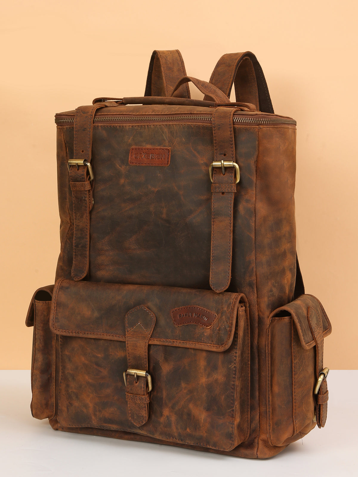 Signature Brown Leather Backpack – Rahul Makin's Signature Monogram Edition | Iconic Design, Maximum Utility