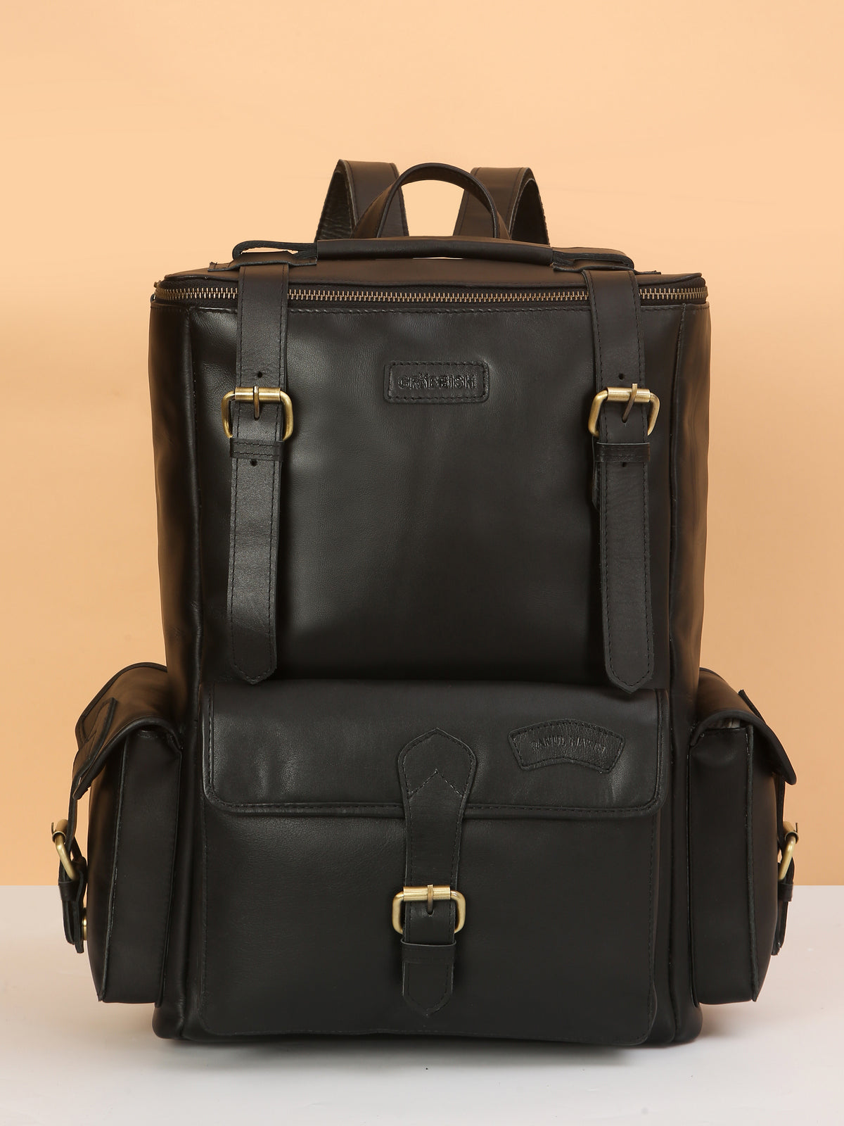 Signature Black Leather Backpack – Rahul Makin's Signature Monogram Edition | Iconic Design, Maximum Utility