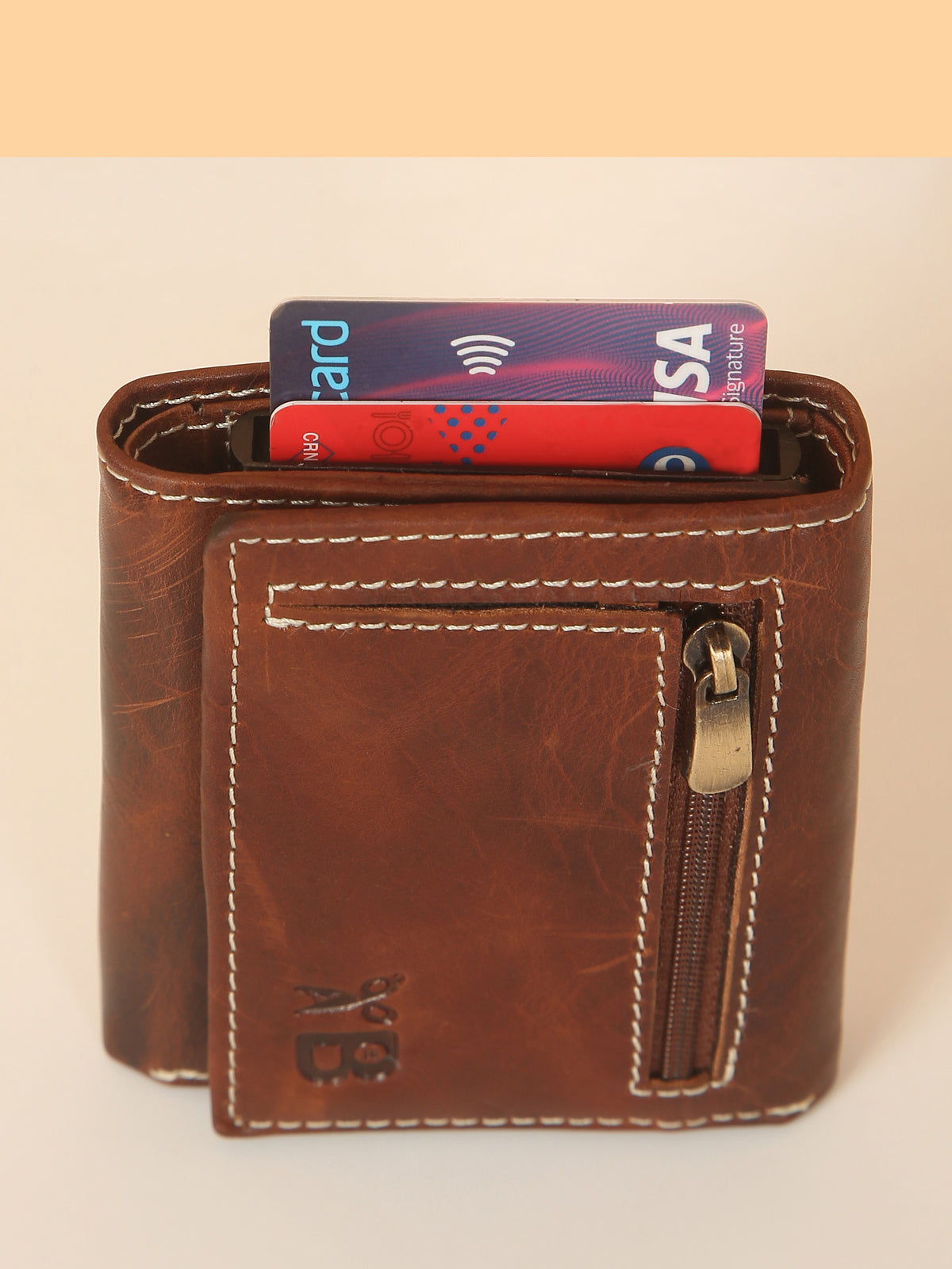 Brown Leather Trifold POP-UP Card Wallet – Unisex, RFID Protected