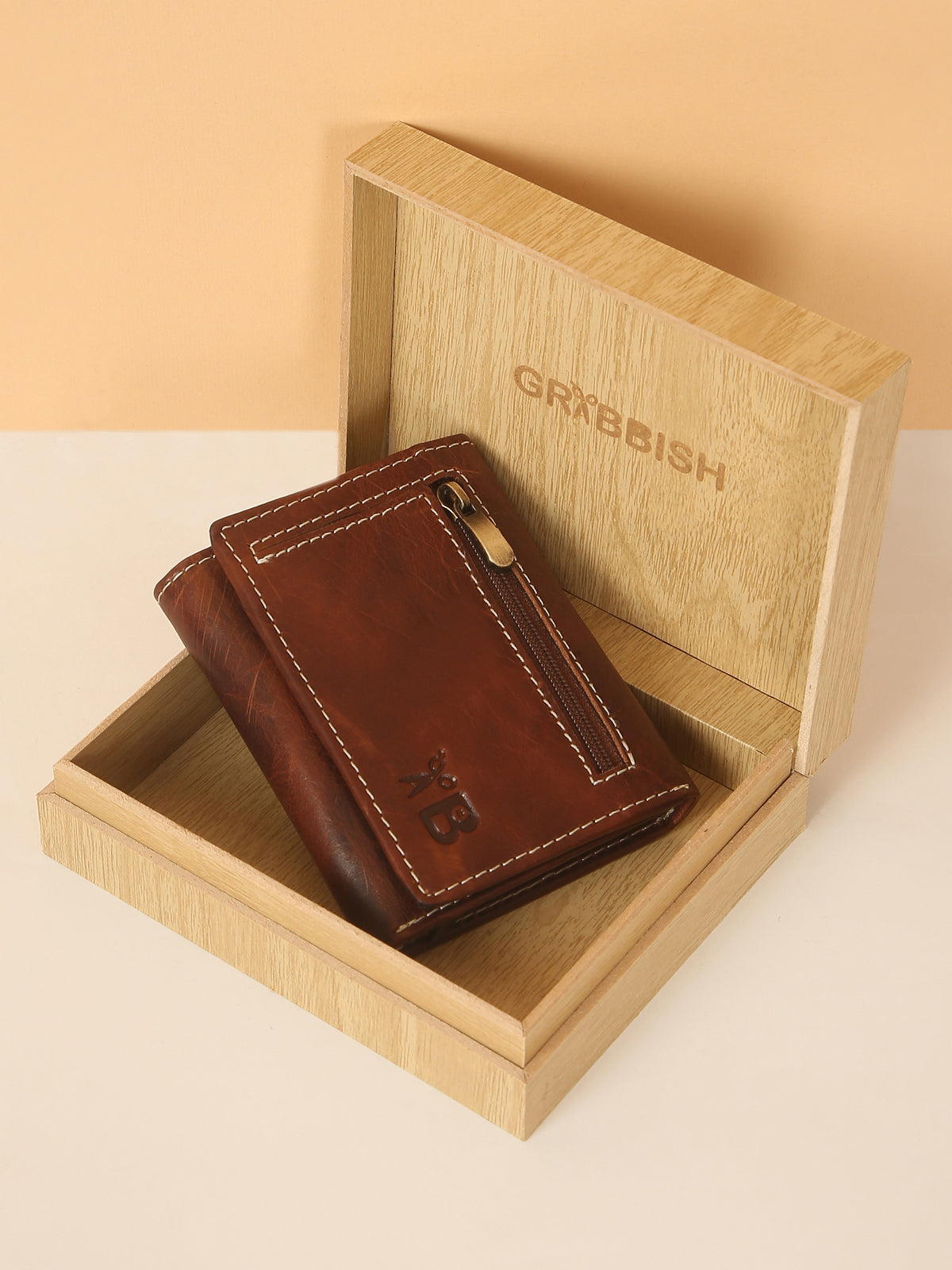 Brown Leather Trifold POP-UP Card Wallet – Unisex, RFID Protected